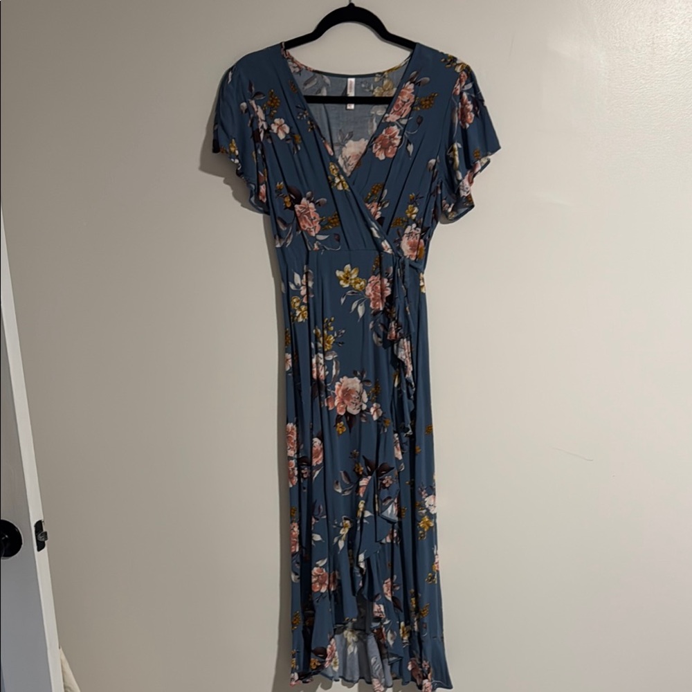 Xhilaration Blue Pink Wrap Maxi Dress